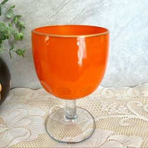 Mid Century 16oz Thumbprint Glass Goblet Vintage MCM Orange Wine Glassware